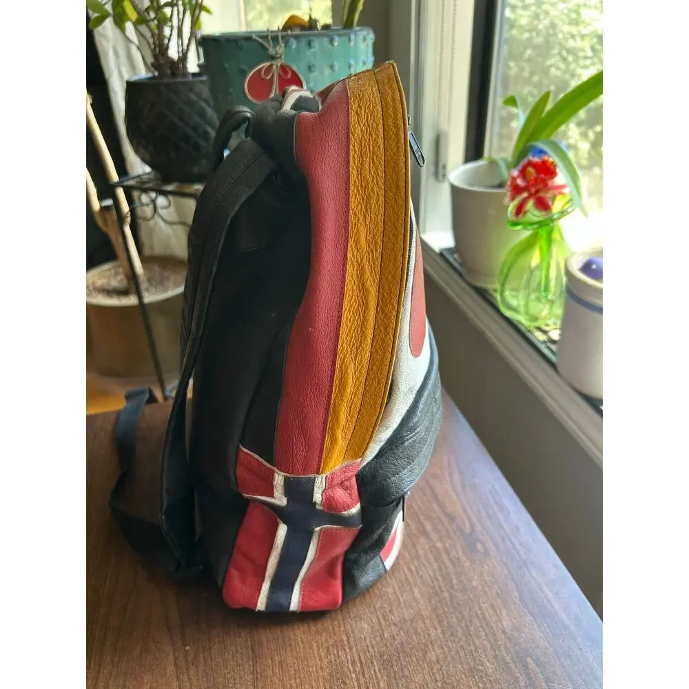 Vintage Wilsons Leather Multi-National backpack leather flag USA Japan Canada